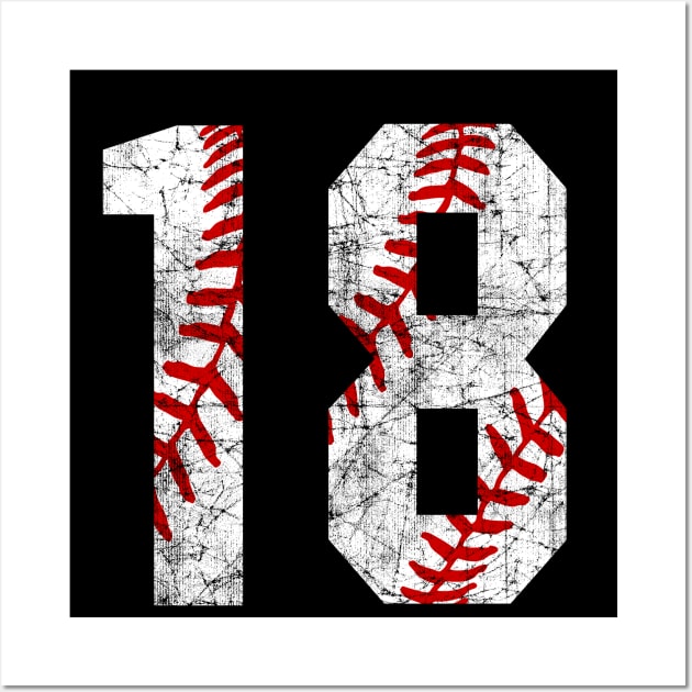 Vintage #18 Baseball Laces Baseball Mom Jersey Love Baseball T-shirt Wall Art by TeeCreations